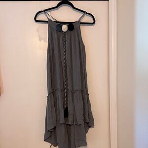 Chic Gray High-Low Dress with Tassel Detail